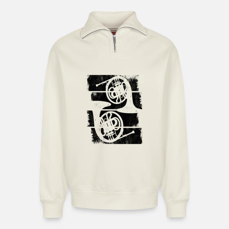 Clairons - Sweat unisexe décontracté en coton biologique à demi-zip – de SPREAD - blanc cassé