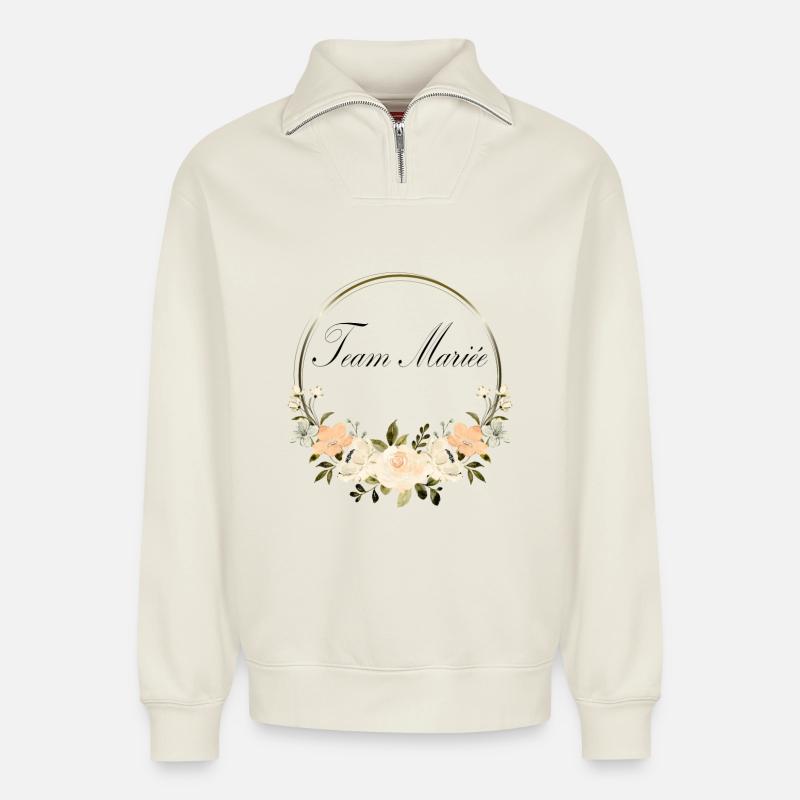 Team Mariée - Sweat unisexe décontracté en coton biologique à demi-zip – de SPREAD - blanc cassé