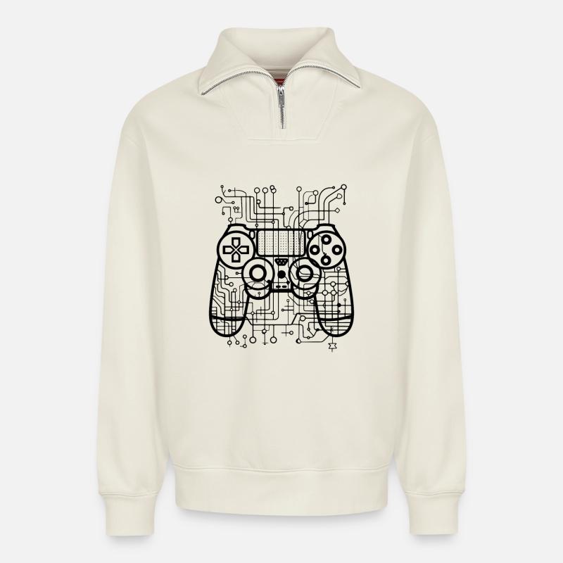 Game Controllers - Relaxed Unisex Organic Half Zip Sweatshirt – by SPREAD - off white