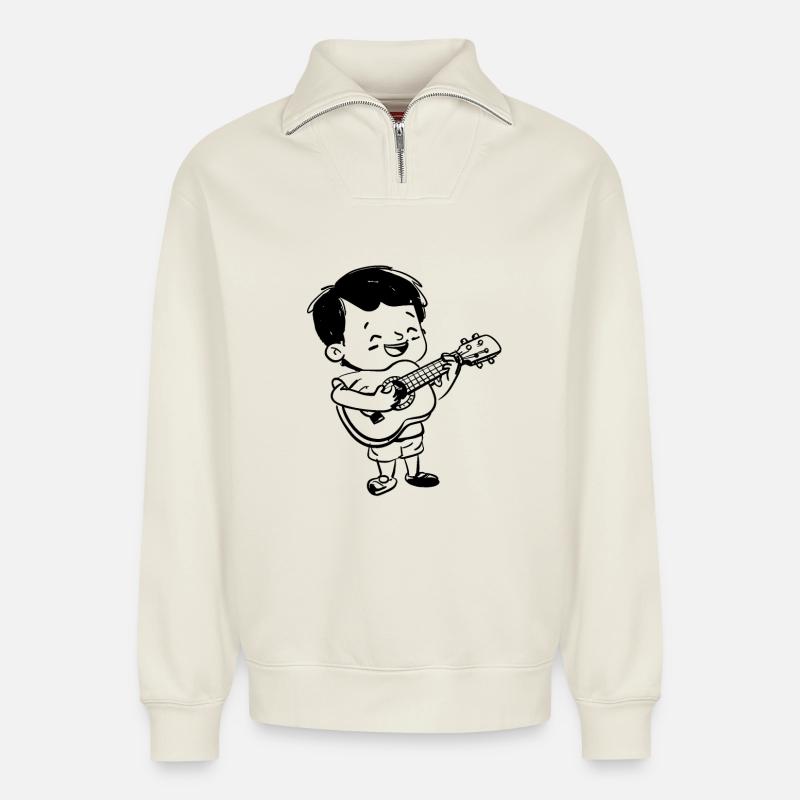 Kleiner Ukulelist - Relaxed Unisex Organic Half Zip Sweatshirt – von SPREAD - Naturweiß