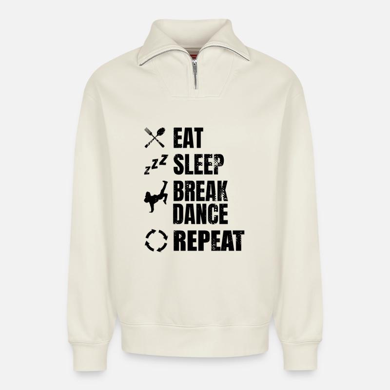 Breakdancer Schedule - Relaxed Unisex Organic Half Zip Sweatshirt – by SPREAD - off white
