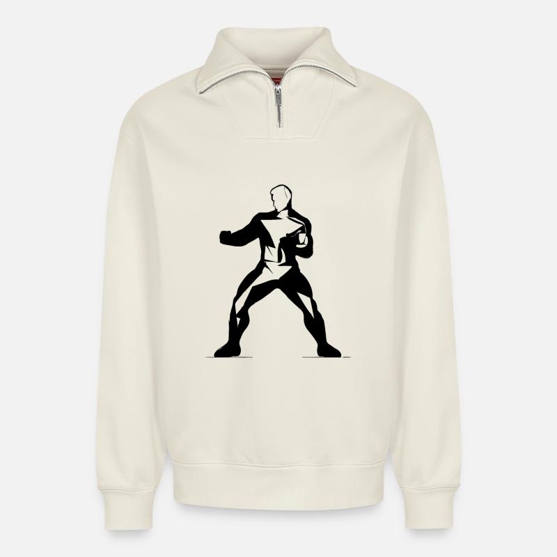 Kickboxen - Relaxed Unisex Organic Half Zip Sweatshirt – von SPREAD - Naturweiß