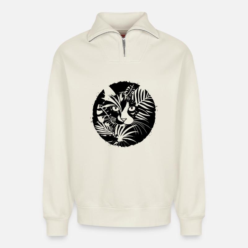 Katzen Illustration - Relaxed Unisex Organic Half Zip Sweatshirt – von SPREAD - Naturweiß