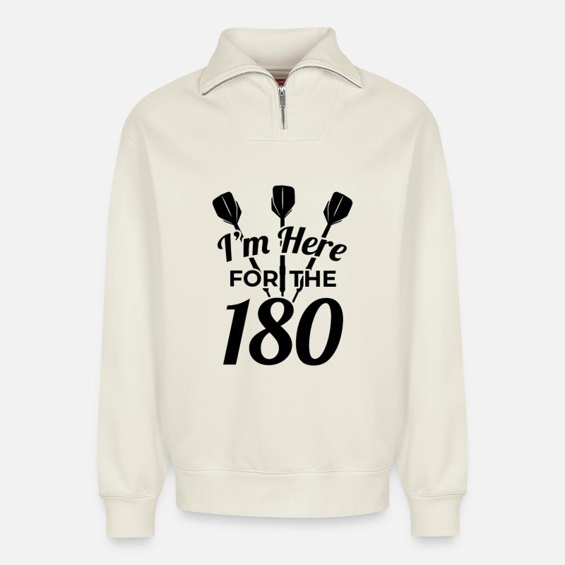 Lustiger Dart Spruch - Relaxed Unisex Organic Half Zip Sweatshirt – von SPREAD - Naturweiß