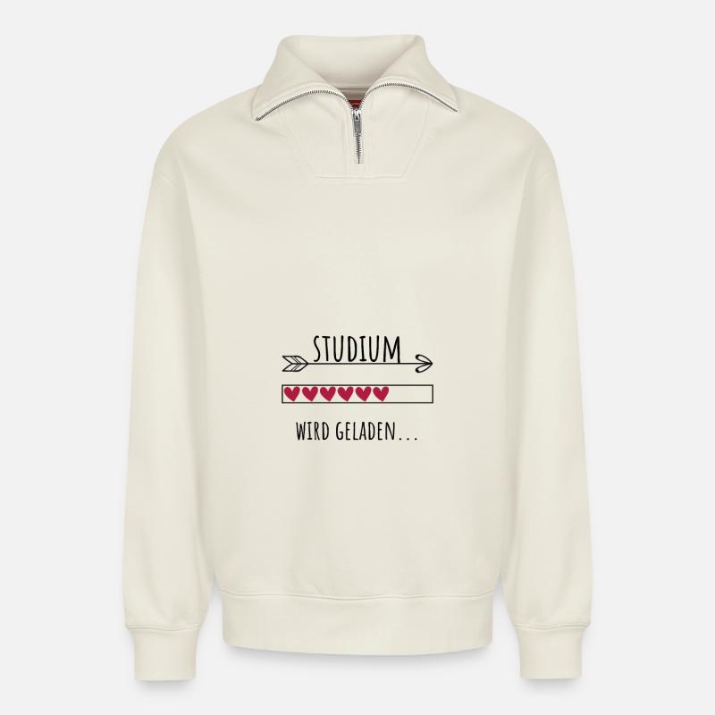 Studium Personalisierter Beruf Mädchen - Relaxed Unisex Organic Half Zip Sweatshirt – von SPREAD - Naturweiß