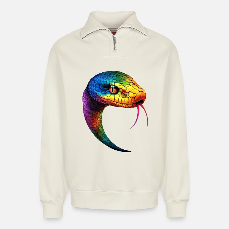 Schlange Python Kobra Mamba Klapperschlange Snake - Relaxed Unisex Organic Half Zip Sweatshirt – von SPREAD - Naturweiß