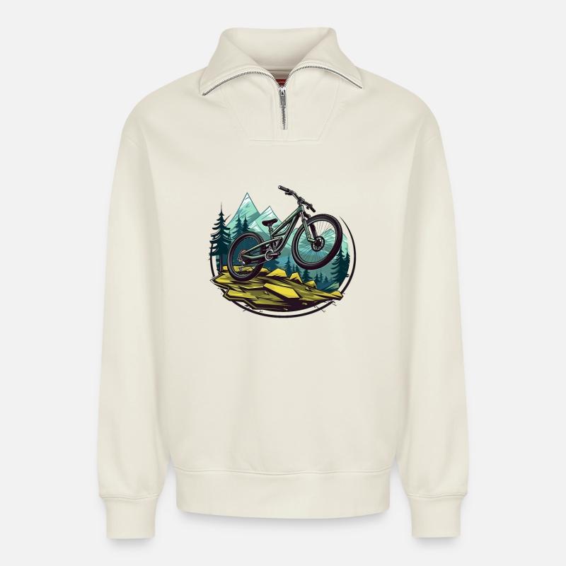 Mountainbiking - Relaxed Unisex Organic Half Zip Sweatshirt – von SPREAD - Naturweiß