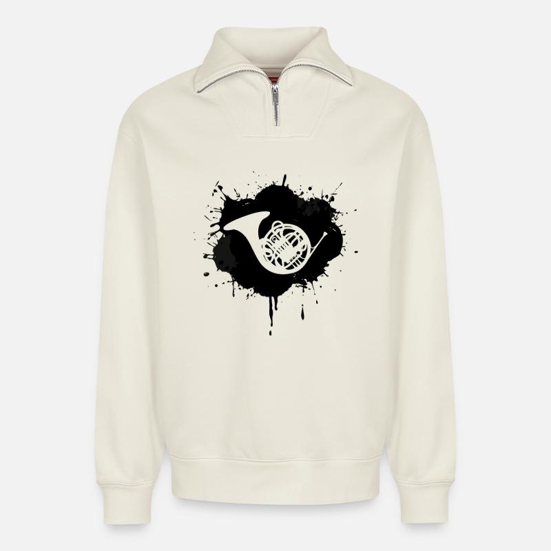 Bugle - Relaxed Unisex Organic Half Zip Sweatshirt – by SPREAD - off white