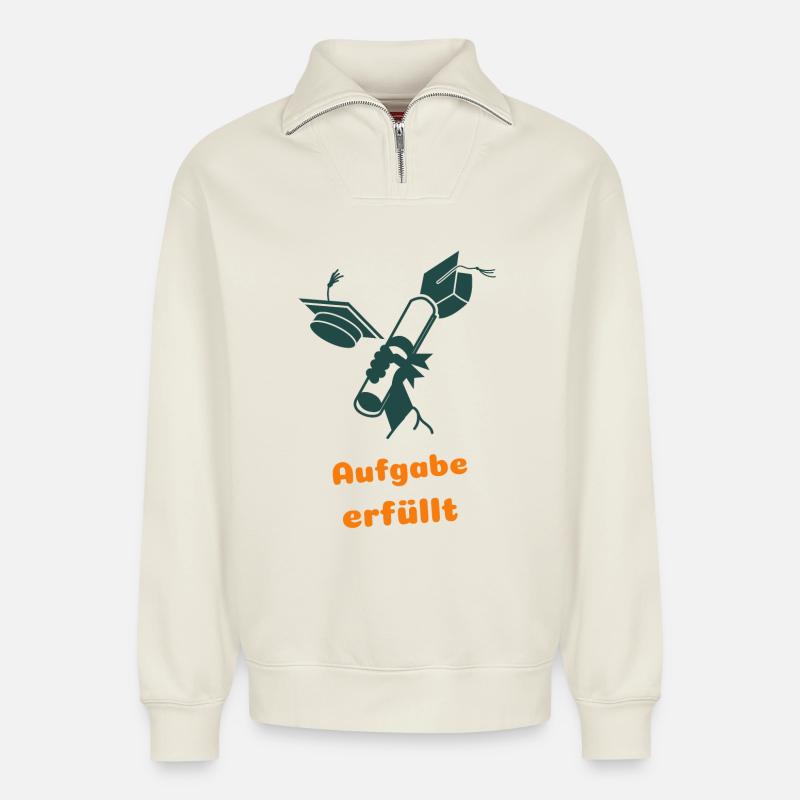 Task accomplished - Relaxed Unisex Organic Half Zip Sweatshirt – by SPREAD - off white