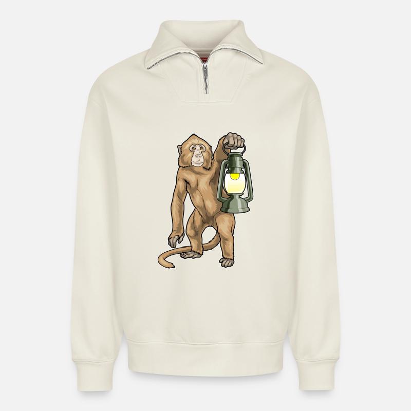 Affe Laterne - Relaxed Unisex Organic Half Zip Sweatshirt – von SPREAD - Naturweiß
