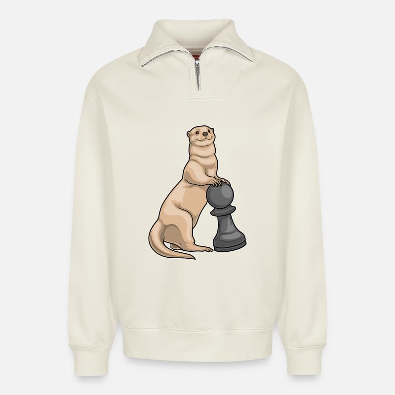 Otter Schachfigur Bauer Schach - Relaxed Unisex Organic Half Zip Sweatshirt – von SPREAD - Naturweiß