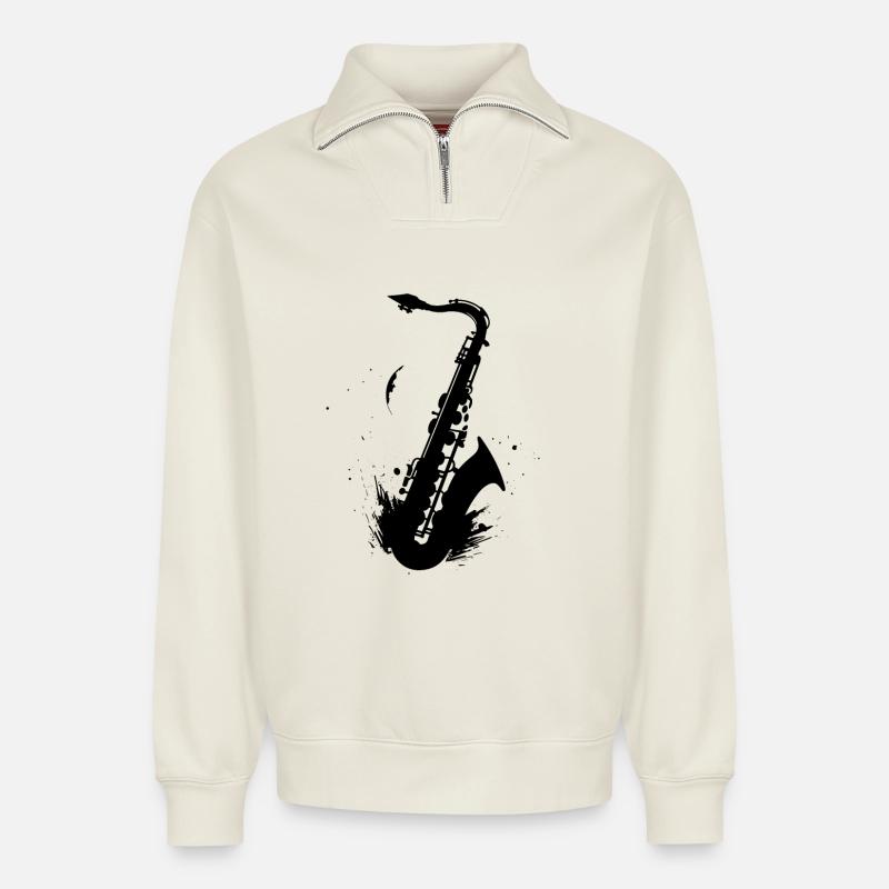 Saxophon - Relaxed Unisex Organic Half Zip Sweatshirt – von SPREAD - Naturweiß