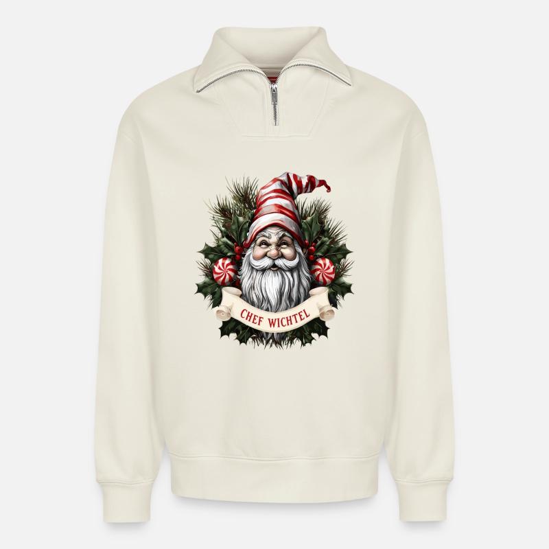 Chef Wichtel Weihnachtsgnom - Relaxed Unisex Organic Half Zip Sweatshirt – von SPREAD - Naturweiß