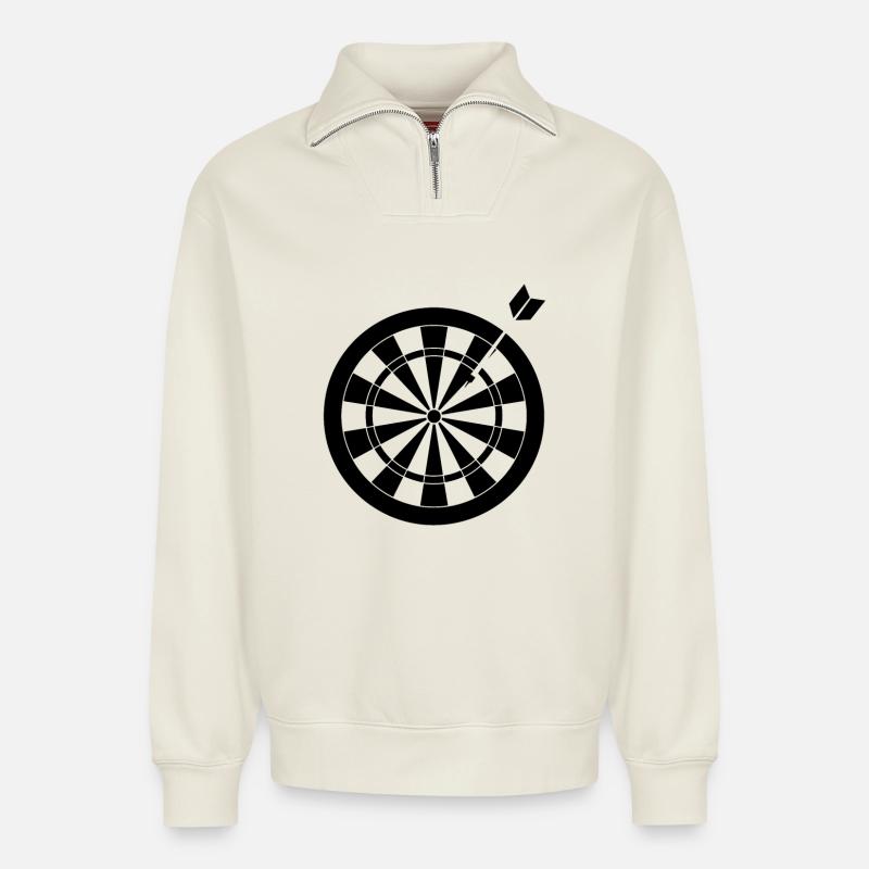 Dartscheibe - Relaxed Unisex Organic Half Zip Sweatshirt – von SPREAD - Naturweiß