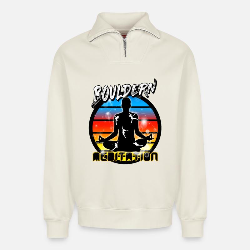 Bouldern - Relaxed Unisex Organic Half Zip Sweatshirt – von SPREAD - Naturweiß