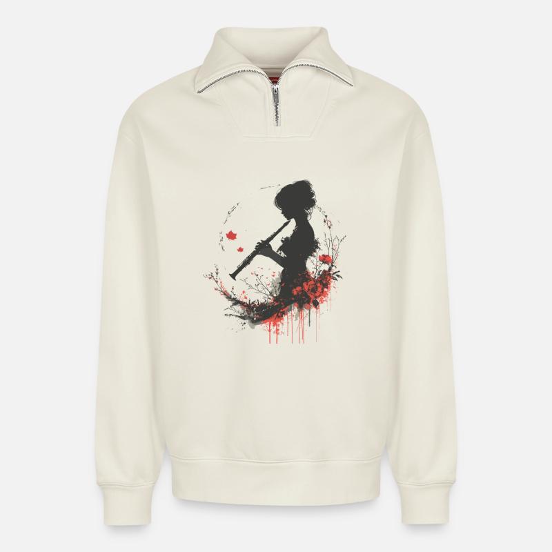 Flötenmädchen - Relaxed Unisex Organic Half Zip Sweatshirt – von SPREAD - Naturweiß