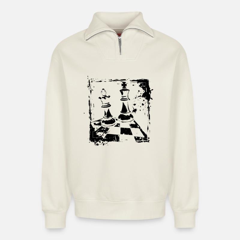 Échecs - Sweat unisexe décontracté en coton biologique à demi-zip – de SPREAD - blanc cassé
