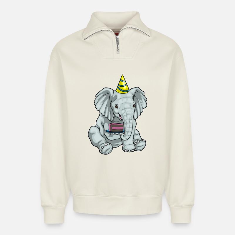 Elephant Cake - Relaxed Unisex Organic Half Zip Sweatshirt – by SPREAD - off white