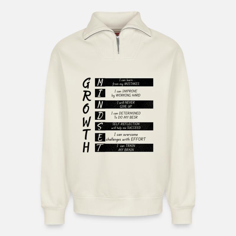 GROWTH MINDEST - Relaxed Unisex Organic Half Zip Sweatshirt – von SPREAD - Naturweiß