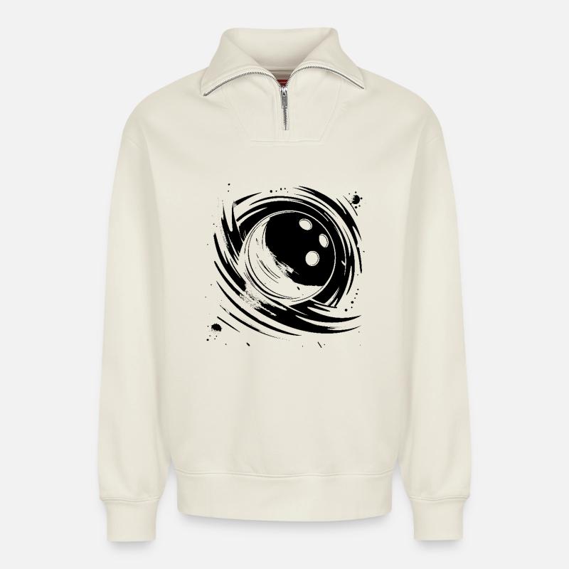 Bowling Grafik - Relaxed Unisex Organic Half Zip Sweatshirt – von SPREAD - Naturweiß