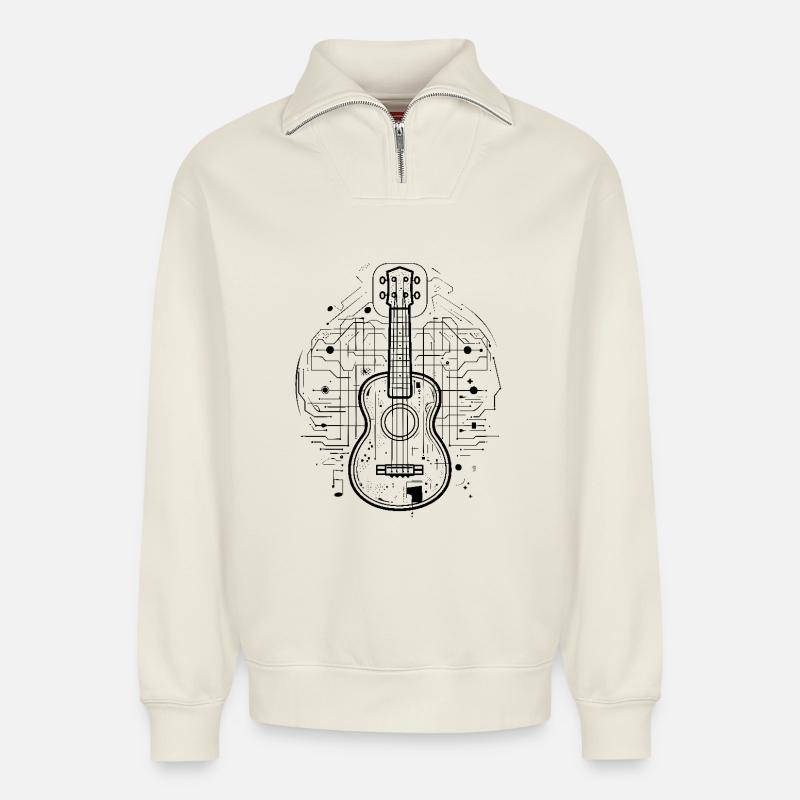 Ukulele - Relaxed Unisex Organic Half Zip Sweatshirt – von SPREAD - Naturweiß
