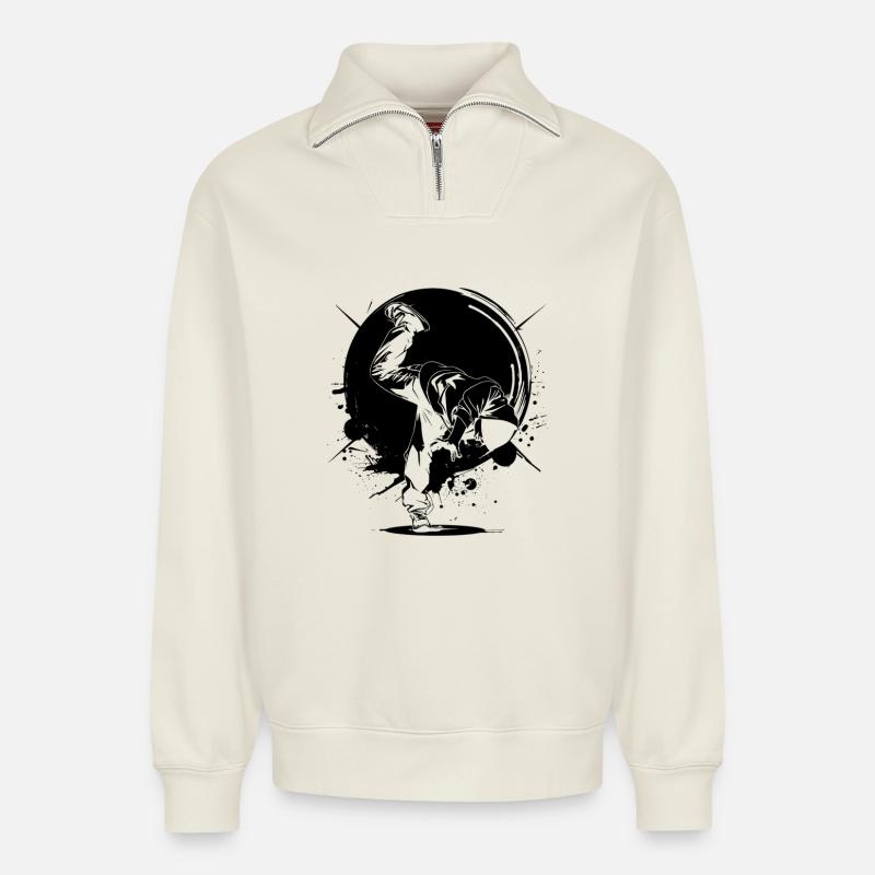 Breakdancer - Sweat unisexe décontracté en coton biologique à demi-zip – de SPREAD - blanc cassé