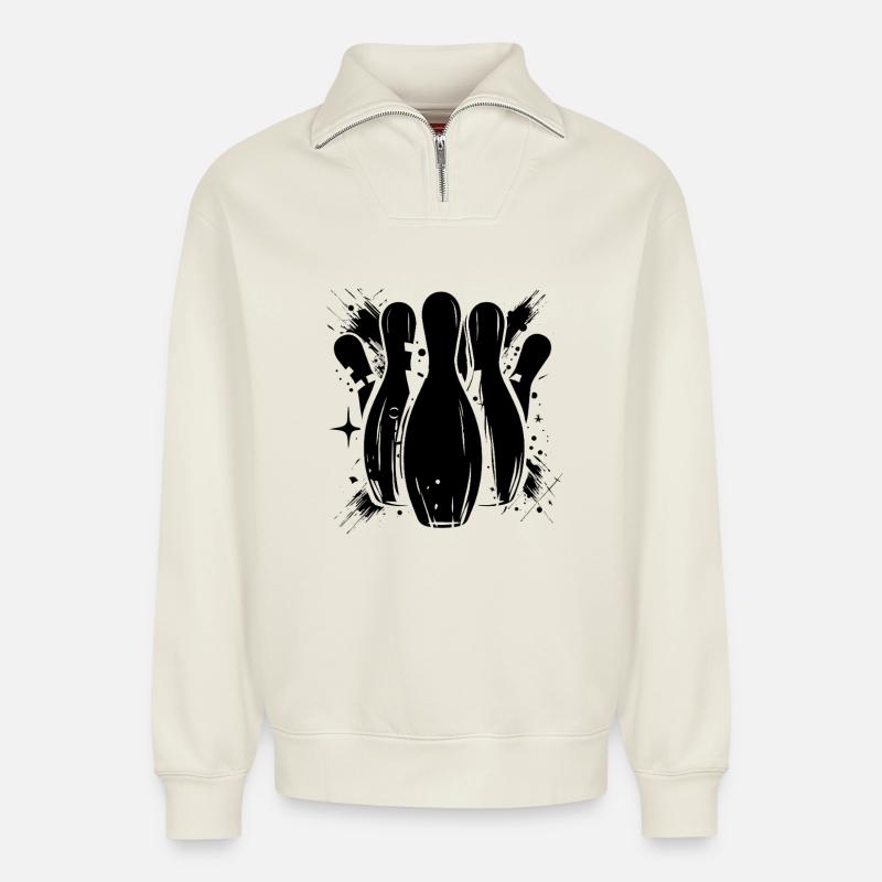 Bowling Zeichnung - Relaxed Unisex Organic Half Zip Sweatshirt – von SPREAD - Naturweiß