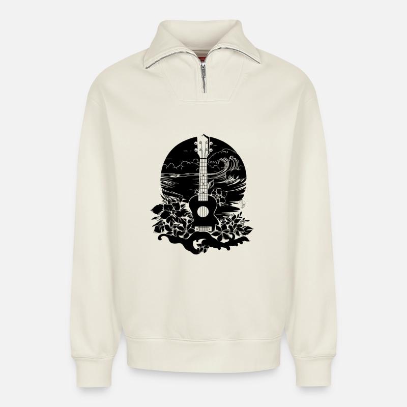 Ukulele - Relaxed Unisex Organic Half Zip Sweatshirt – von SPREAD - Naturweiß