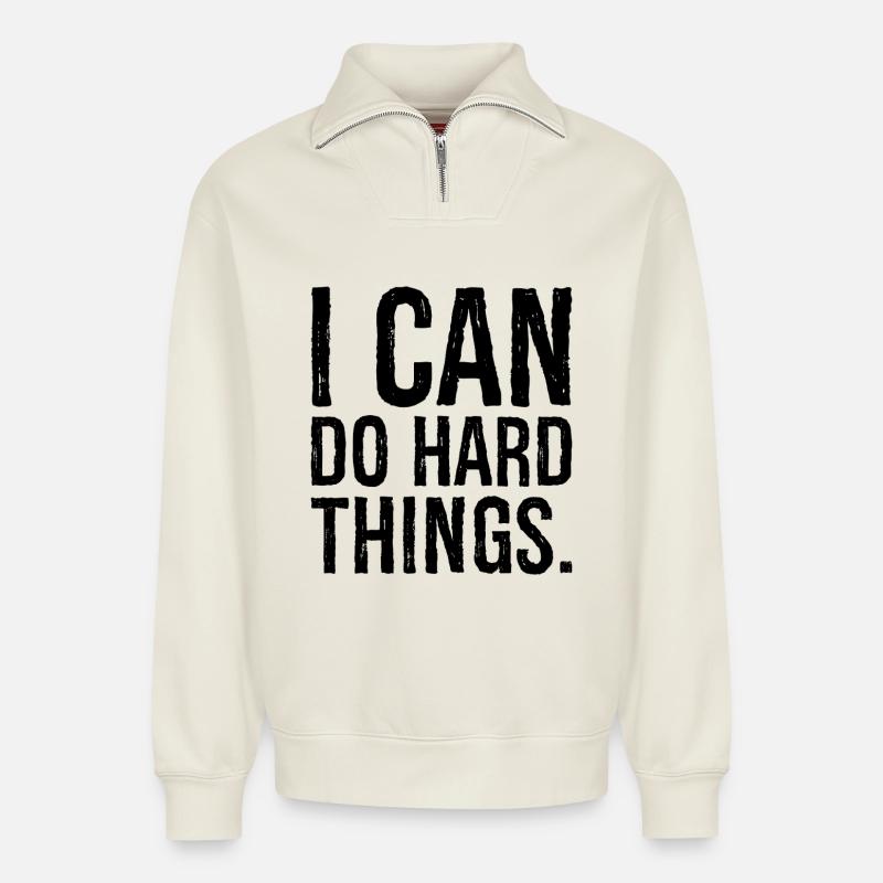 i can do hard things - Relaxed Unisex Organic Half Zip Sweatshirt – von SPREAD - Naturweiß