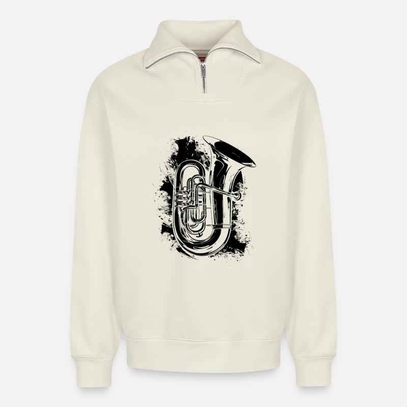 Tuba Graffiti - Relaxed Unisex Organic Half Zip Sweatshirt – von SPREAD - Naturweiß