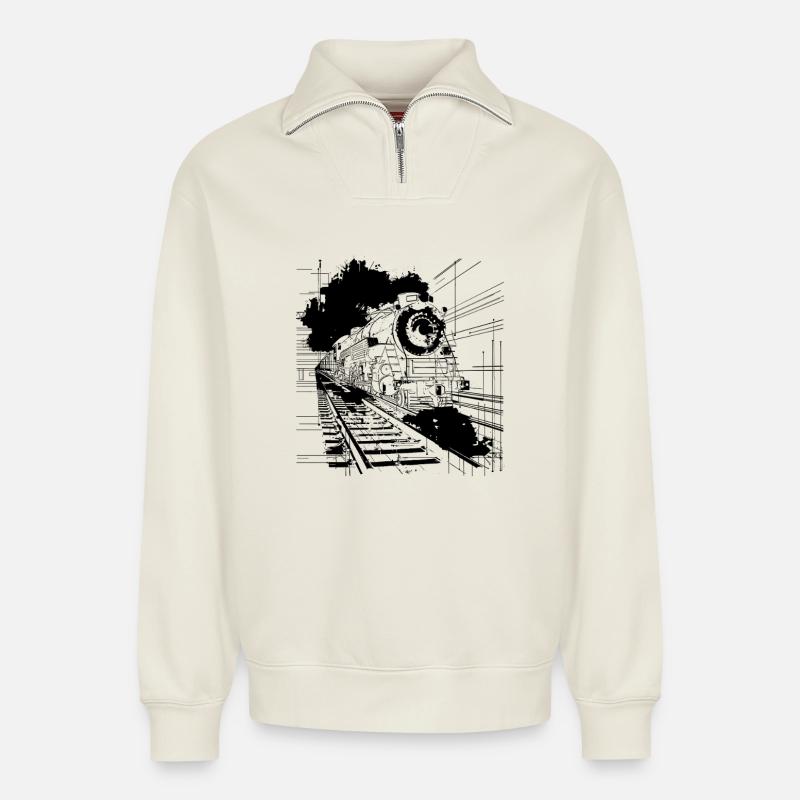 Zug - Relaxed Unisex Organic Half Zip Sweatshirt – von SPREAD - Naturweiß