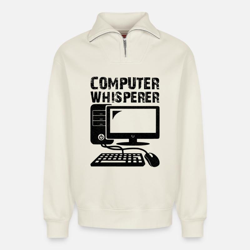 Computer Whisperer - Relaxed Unisex Organic Half Zip Sweatshirt – by SPREAD - off white