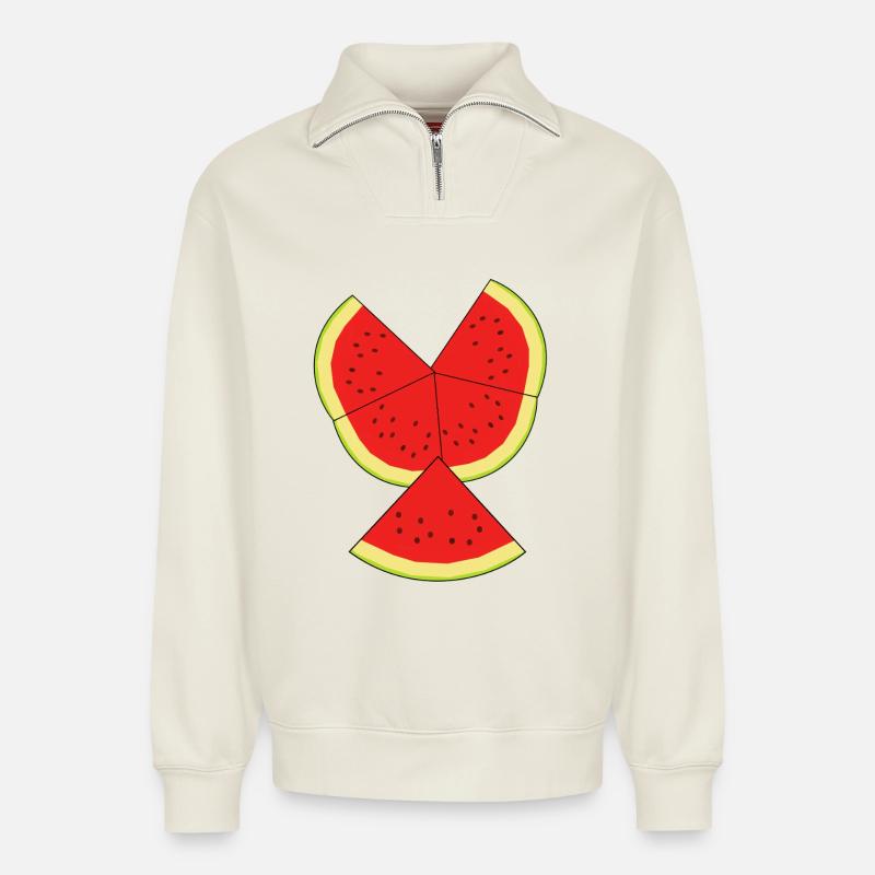 Melon Summer Refreshment Fruit Fruit - Relaxed Unisex Organic Half Zip Sweatshirt – by SPREAD - off white