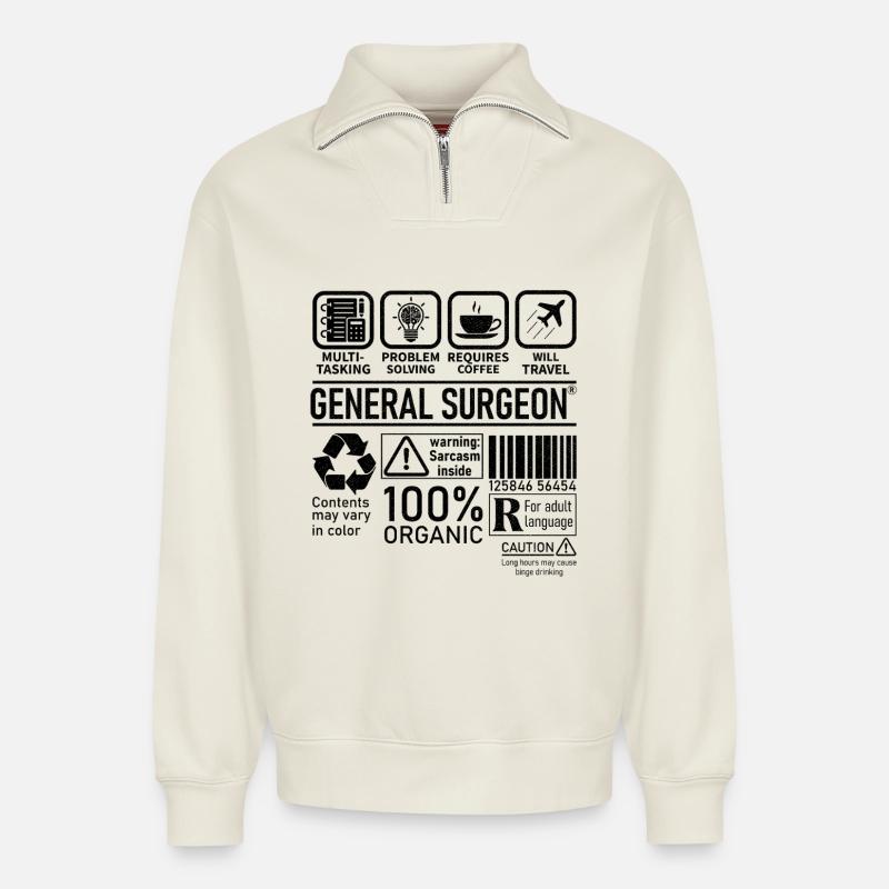 General Surgeon multi tasking problem solving - Relaxed Unisex Organic Half Zip Sweatshirt – von SPREAD - Naturweiß
