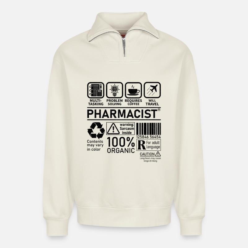 Pharmacist multi tasking problem solving - Relaxed Unisex Organic Half Zip Sweatshirt – von SPREAD - Naturweiß