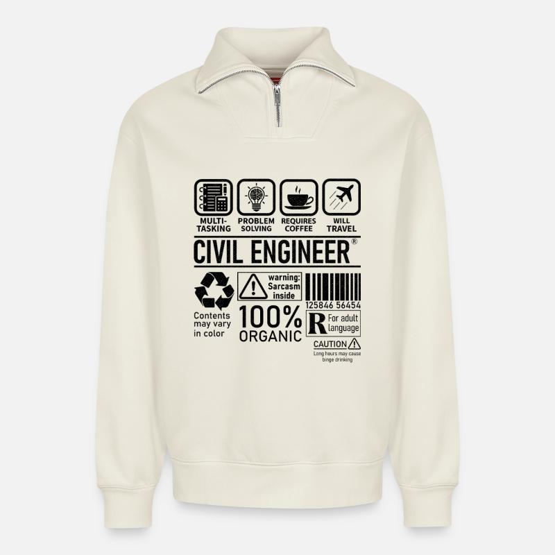 Civil Engineer multi tasking problem solving - Relaxed Unisex Organic Half Zip Sweatshirt – by SPREAD - off white