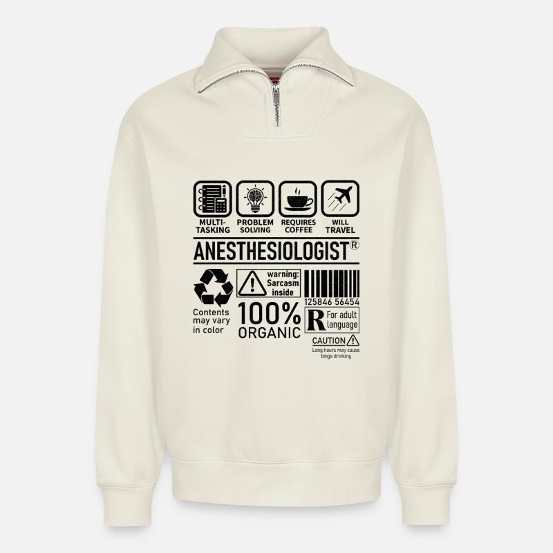 Anesthesiologist multi tasking problem solving - Relaxed Unisex Organic Half Zip Sweatshirt – von SPREAD - Naturweiß
