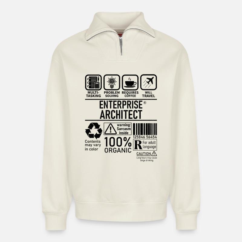 Enterprise Architect multi tasking problem solving - Sweat unisexe décontracté en coton biologique à demi-zip – de SPREAD - blanc cassé