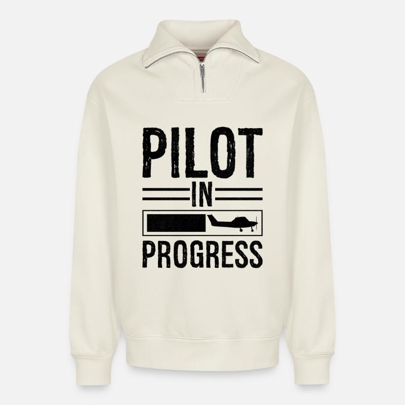 Pilot In progress - Relaxed Unisex Organic Half Zip Sweatshirt – by SPREAD - off white