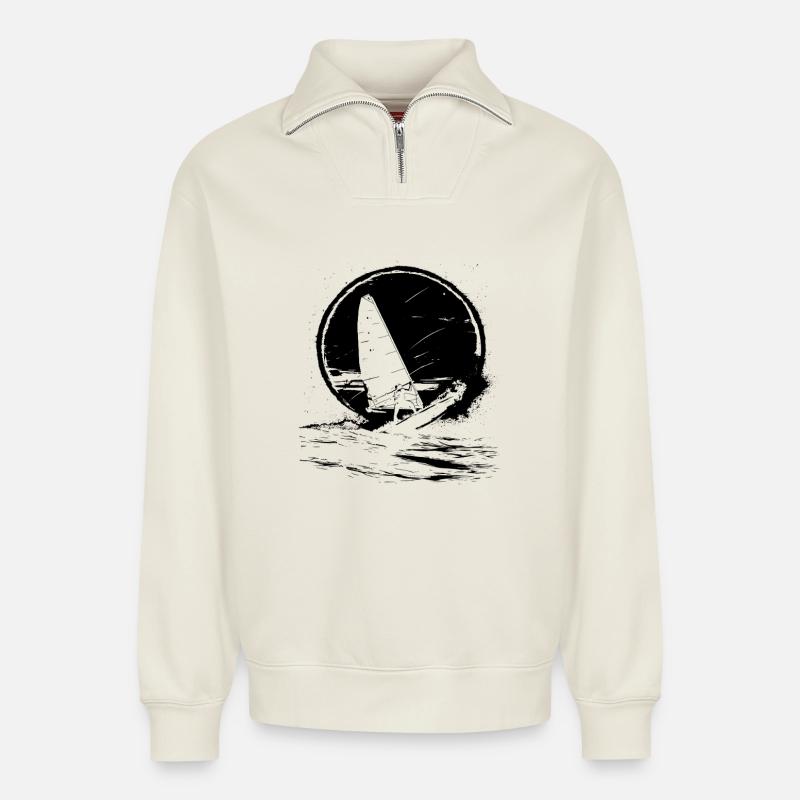 Windsurfing Graphics - Relaxed Unisex Organic Half Zip Sweatshirt – by SPREAD - off white