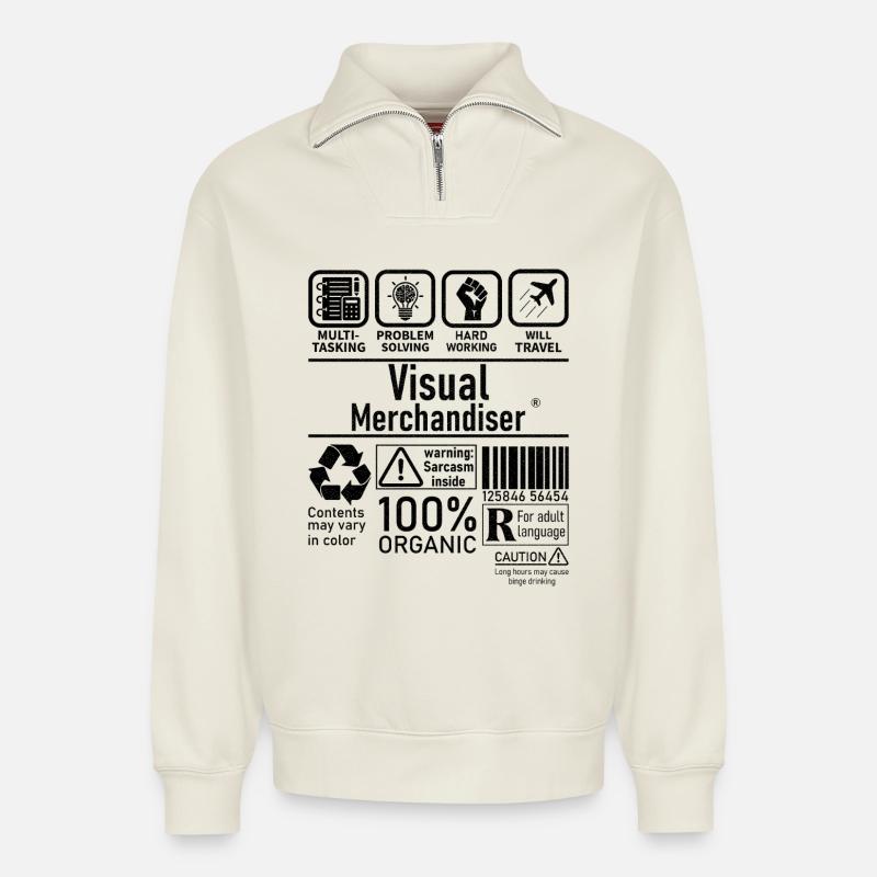Visual Merchandiser résolution de problèmes multitâches - Sweat unisexe décontracté en coton biologique à demi-zip – de SPREAD - blanc cassé