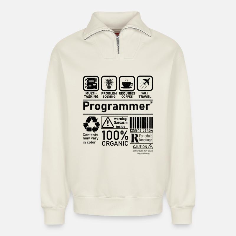 Programmer multi tasking problem solving requires - Relaxed Unisex Organic Half Zip Sweatshirt – by SPREAD - off white