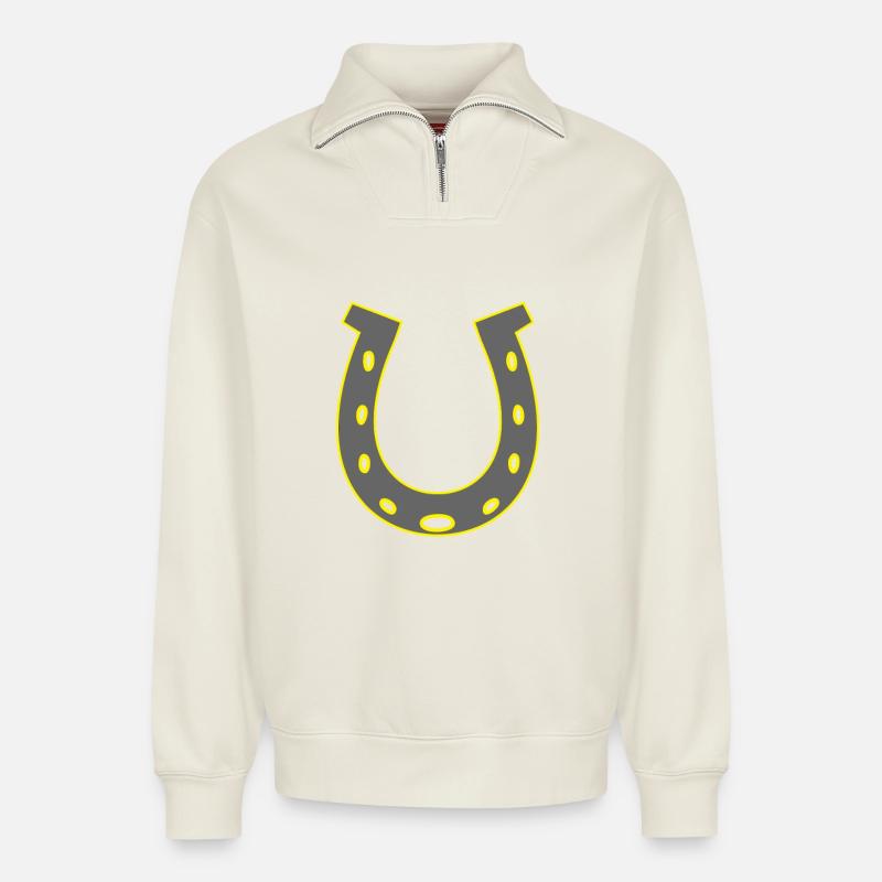 Cavalier de fer à cheval - Sweat unisexe décontracté en coton biologique à demi-zip – de SPREAD - blanc cassé