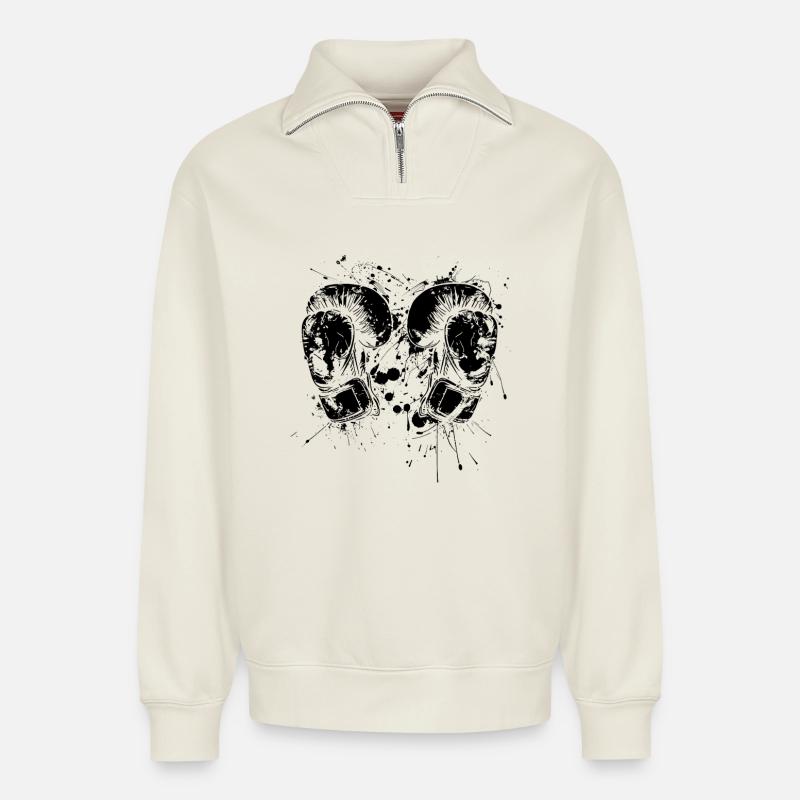 Kickboxhandschuhe Graffiti - Relaxed Unisex Organic Half Zip Sweatshirt – von SPREAD - Naturweiß