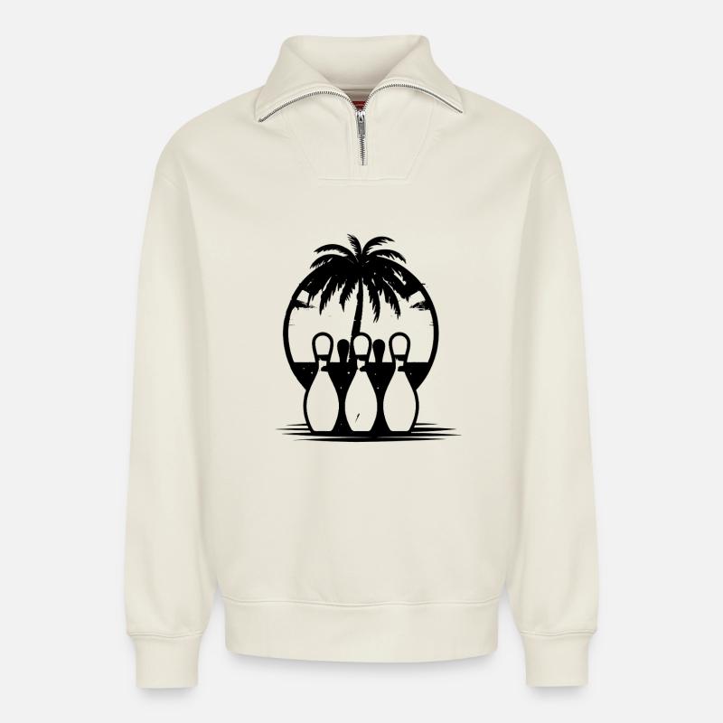 Bowling - Relaxed Unisex Organic Half Zip Sweatshirt – by SPREAD - off white