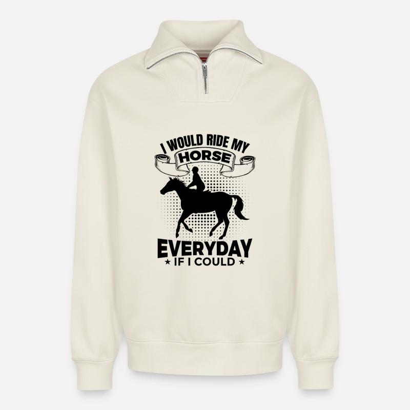 Reitmotivation - Relaxed Unisex Organic Half Zip Sweatshirt – von SPREAD - Naturweiß