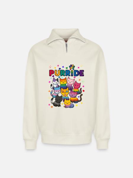 Purride LGBT Cats - Relaxed Unisex Organic Half Zip Sweatshirt – by SPREAD - off white
