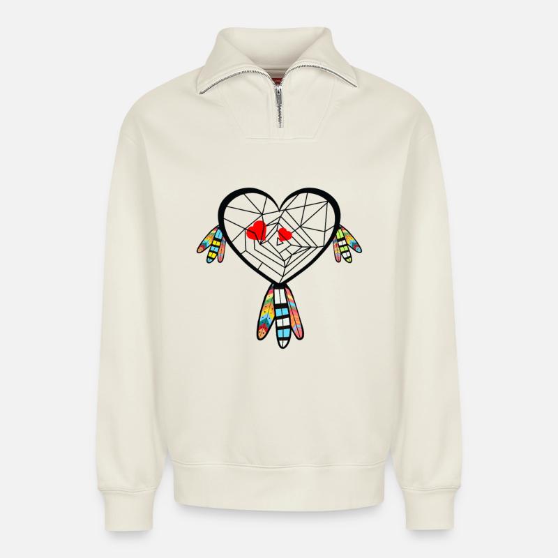 Coeurs Coeurs Saint-Valentin - Sweat unisexe décontracté en coton biologique à demi-zip – de SPREAD - blanc cassé