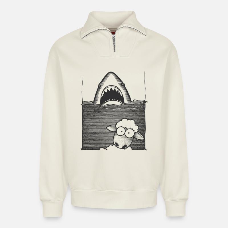 Shark Sheep - Relaxed Unisex Organic Half Zip Sweatshirt – von SPREAD - Naturweiß