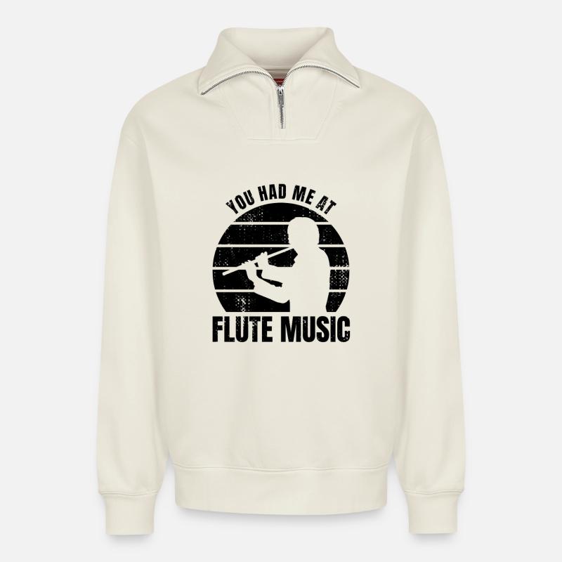 Funny Flute Player Saying - Relaxed Unisex Organic Half Zip Sweatshirt – by SPREAD - off white